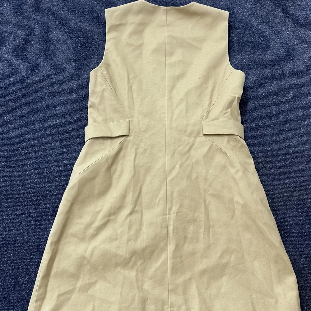 Michael Kors Dress Womens 14 Beige Sleeveless Belted Button Front Gold‎ Detail